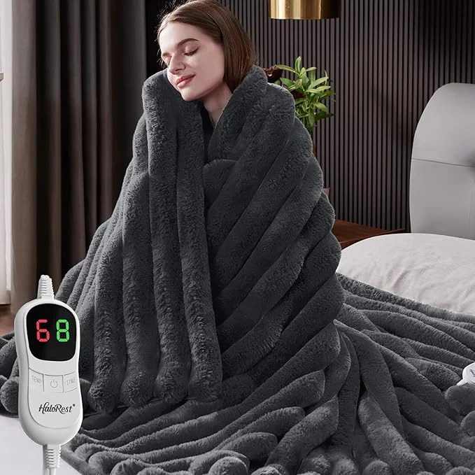 Traditional Heated Blanket Twin Size Faux Fur Cozy Heating Blanket Efficient