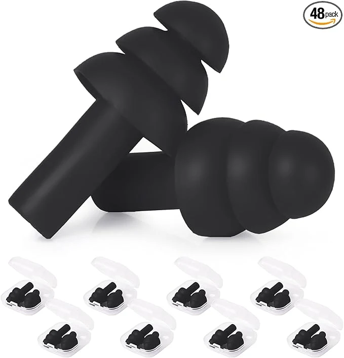 Lightweight 24 Pairs Black Ear Plugs Bulk NRR 29dB Reusable Silicone Ear Plugs Original