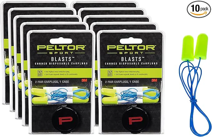 Organic Peltor Sport Blasts Corded Disposable Earplugs 97081-10C 2 Pair Pack Neon Reliable