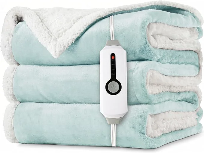 Natural LaffyLo Heated Throw Blanket 50 x 60 Fast Heating Electric Blanket Dual-Sided Soft