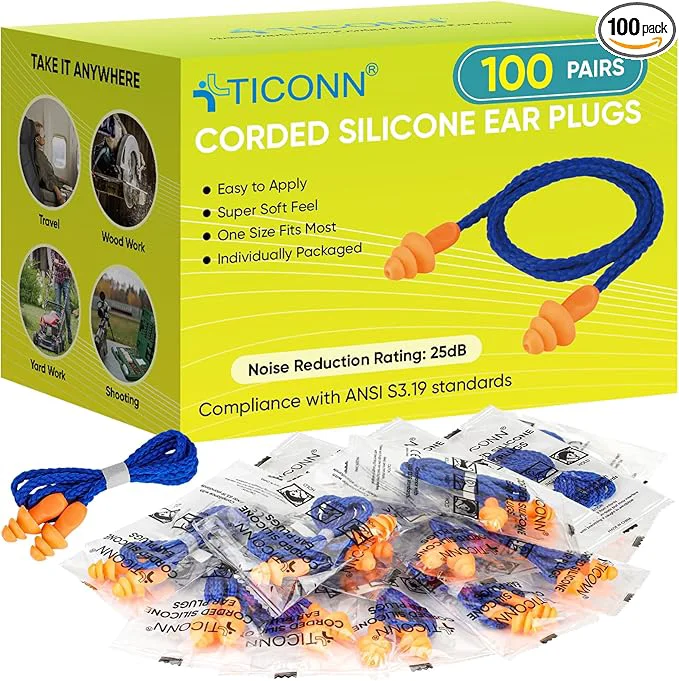 High-Grade TICONN 100 Pairs Reusable Silicone Ear Plugs Fashionable