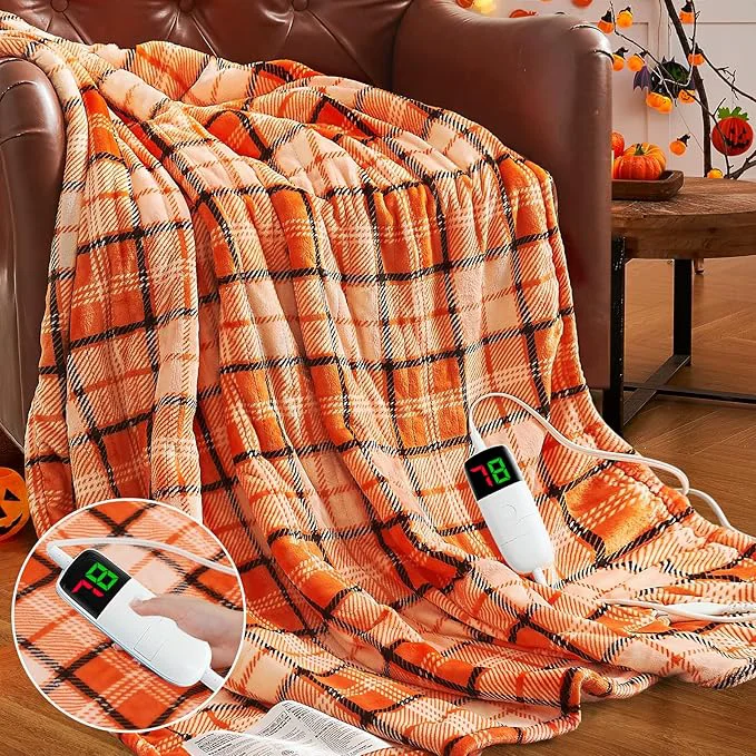 Optimized Orange Heated Throw Blanket Electric 50X60 Heating Throw Fine Crafted