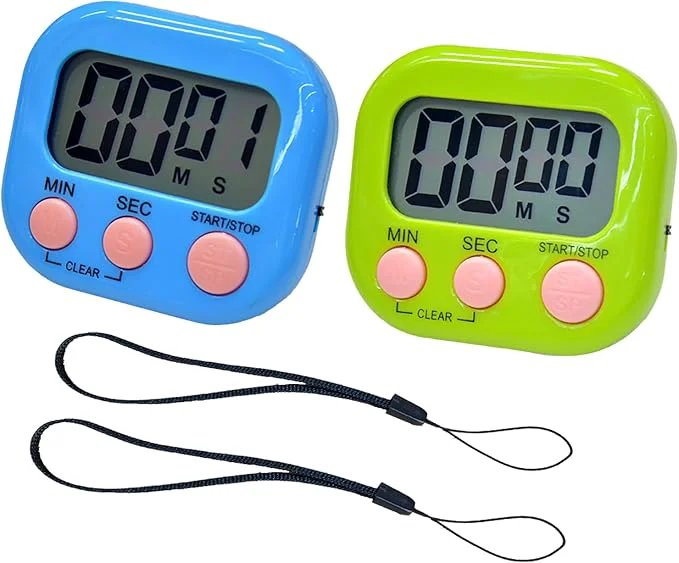 Expertly Made 2 Pack Small Digital Kitchen Timer Magnetic Back and On Off Classroom Timers Functional