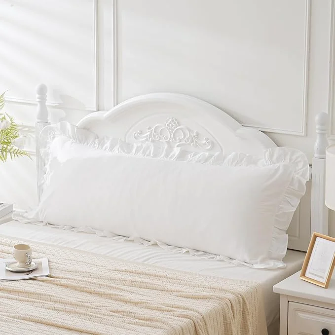 Minimalist Off White Ruffled Body Pillow Cover 1 Piece Washed Cotton Farmhouse Shabby Long Selected