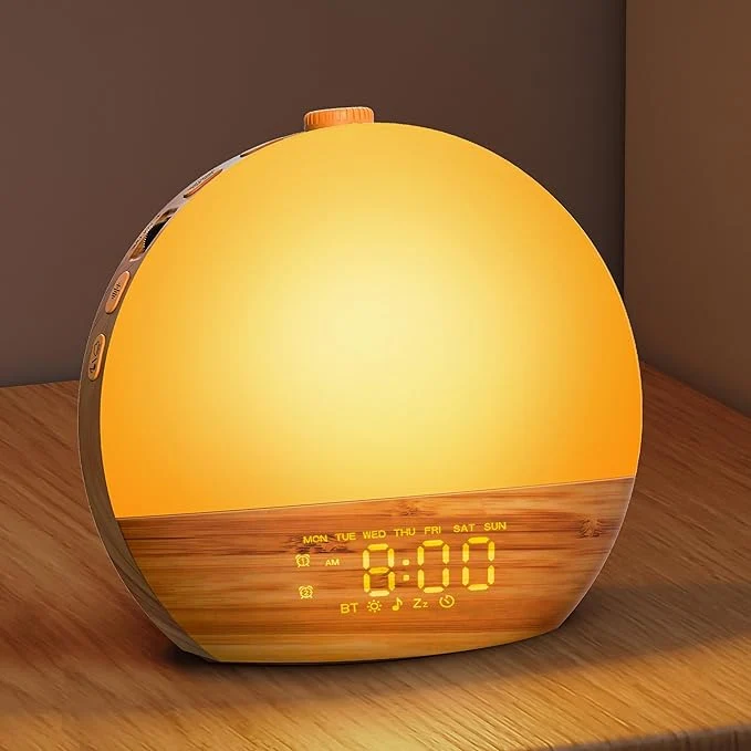 Smart Geuuap Wood Grain White Noise Sound Machine Sunrise Alarm Clock Responsible