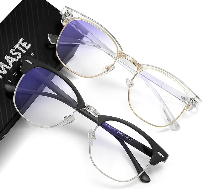 Casual Blue Light Blocking Glasses Vintage Half Frame UV Clear Lens Anti Eyestrain Responsible