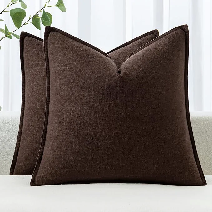 Superior MIULEE Decorative Linen Euro Sham Pillow Covers 28×28 Inch Dark Brown Boho Organic