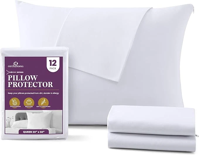 High-Grade CirclesHome Pillow Protectors 12 Pack Queen Zippered Smooth