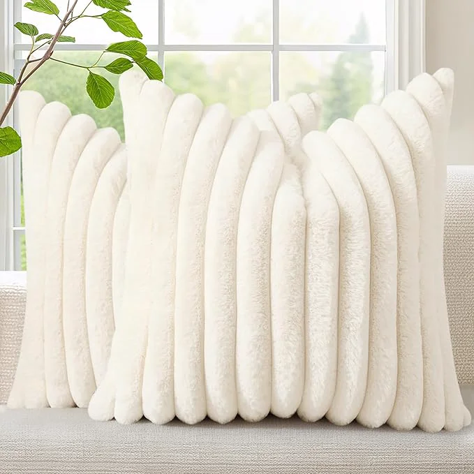 Artisan decorUhome Summer Cozy Faux Fur Throw Pillow Covers 20×20 Set of 2 Decorative Fast