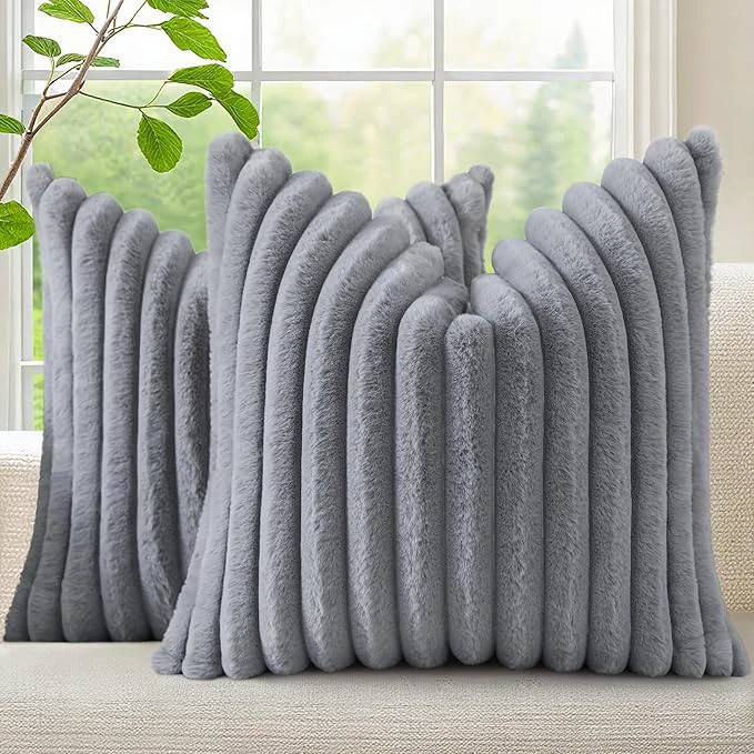 Green decorUhome Cozy Faux Fur Throw Pillow Covers 24×24 Set of 2 Decorative Soft Premium