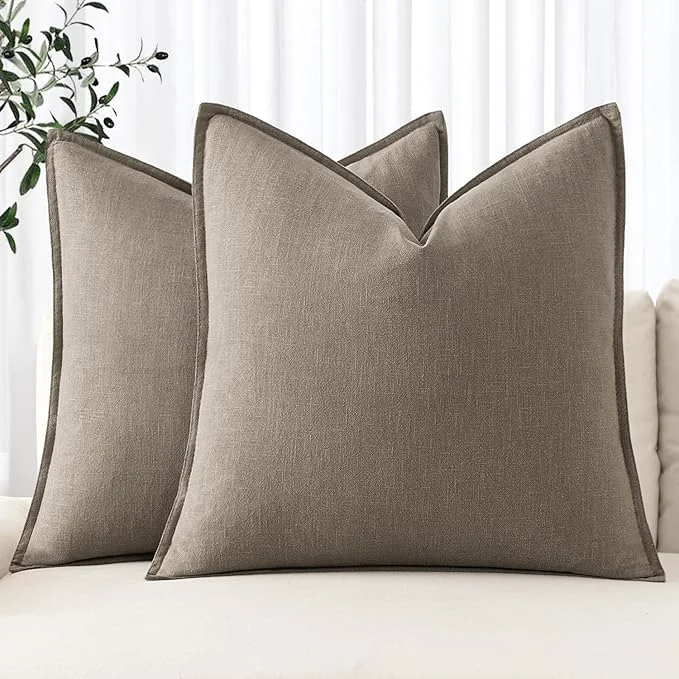 Green MIULEE Decorative Linen Pillow Covers 18×18 Inch Tan TaupeBoho Farmhouse Contemporary