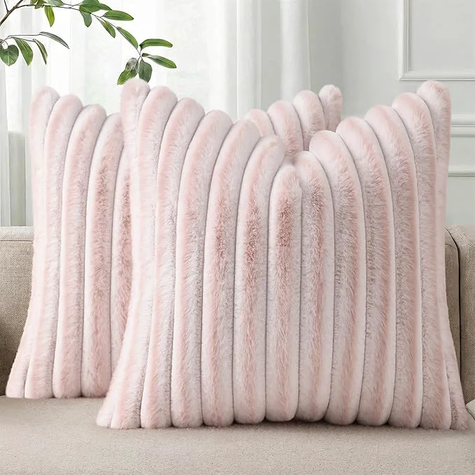 Comfortable Pallene Faux Fur Plush Throw Pillow Covers 18×18 Set of 2 Luxury Soft Fluffy Verified