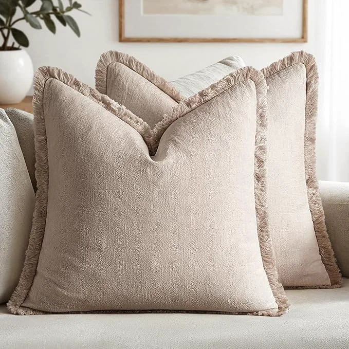 Outstanding MIULEE Decorative Throw Pillow Covers Neutral Linen Fringe Throw Pillows Set of Casual