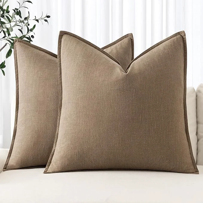 Casual MIULEE Decorative Linen Euro Sham Pillow Covers 26×26 Khaki Boho Farmhouse Excellent