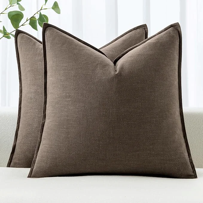 Contemporary MIULEE Decorative Linen Pillow Covers 20×20 Inch CoffeeBoho Farmhouse Neutral Sophisticated