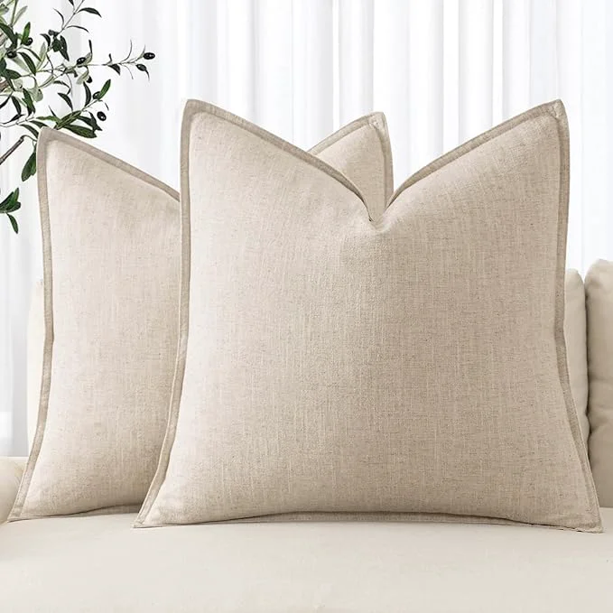 Innovative MIULEE Decorative Linen Pillow Covers 16×16 Inch Natural Beige Boho Farmhouse Modern