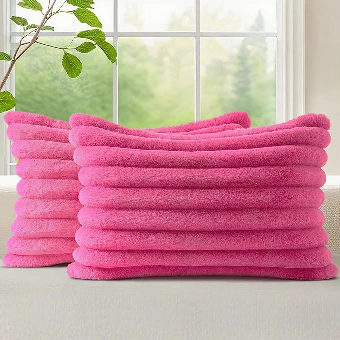 Pure decorUhome Summer Cozy Faux Fur Throw Pillow Covers 12×20 Set of 2 Decorative Reusable