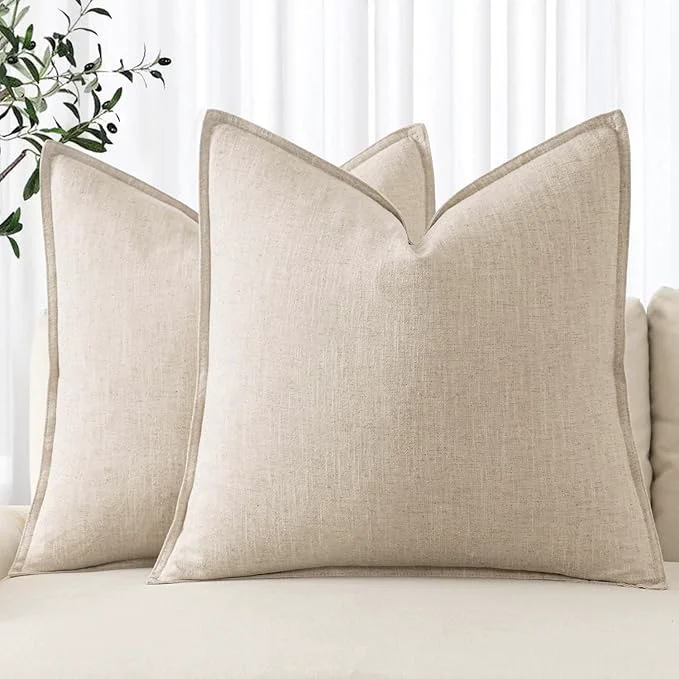 Practical MIULEE Decorative Linen Euro Sham Pillow Covers 26×26 Natural Beige Boho Proven
