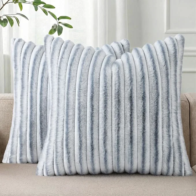 Professional Pallene Faux Fur Plush Throw Pillow Covers 22×22 Set of 2 Luxury Soft Fluffy Carefully Designed