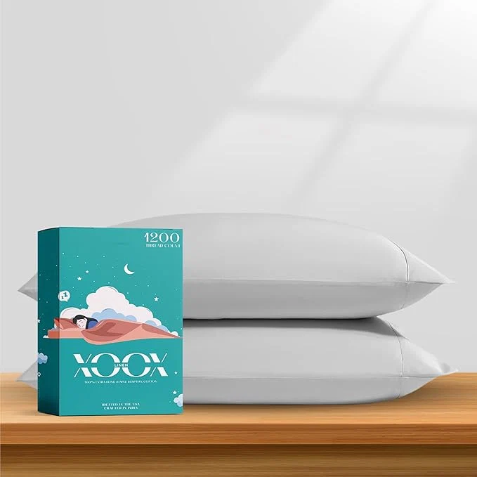 Top-Quality XOOX Linen Egyptian Cotton Queen Pillow Cases Set of 2 High-End