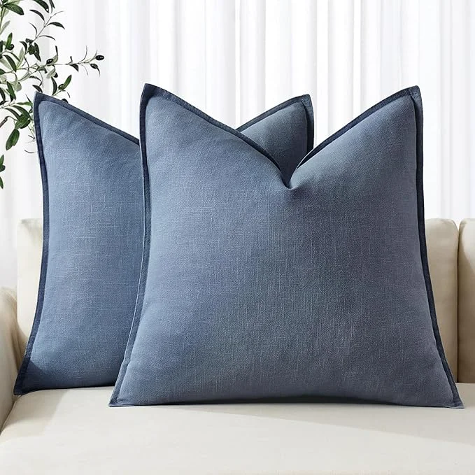 Expertly Made MIULEE Decorative Linen Euro Sham Pillow Covers 24×24 Inch Blue Ashes Boho Reliable
