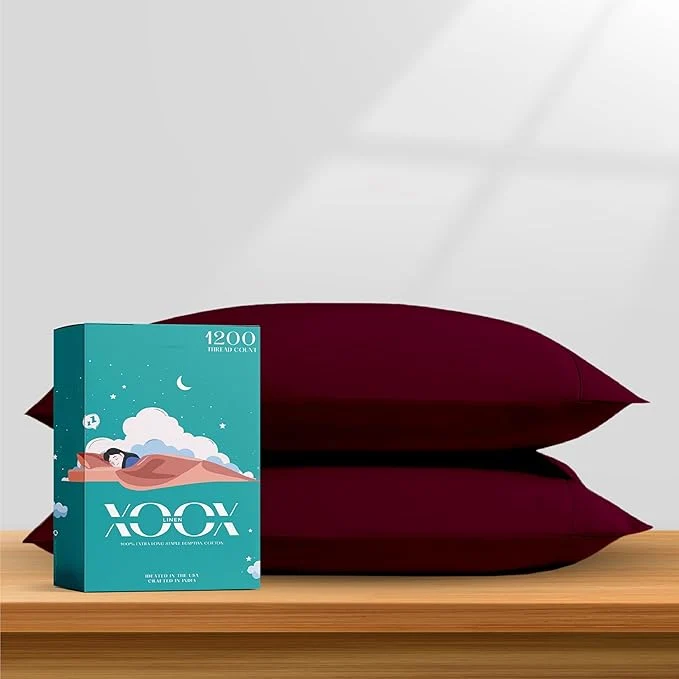 Detailed XOOX Linen Egyptian Cotton King Pillow Cases Set of 2 Pure