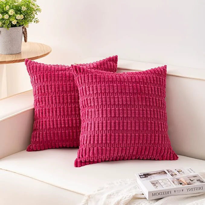 Certified Aegero Pack of 2 Corduroy Decorative Throw Pillow Covers 16×16 Inch Soft Professional