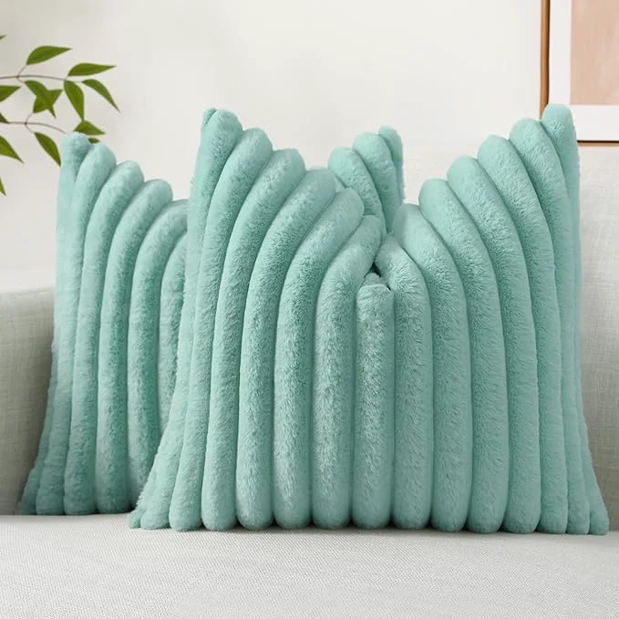 Detailed decorUhome Summer Cozy Faux Fur Throw Pillow Covers 22×22 Set of 2 Decorative Easy-to-Use
