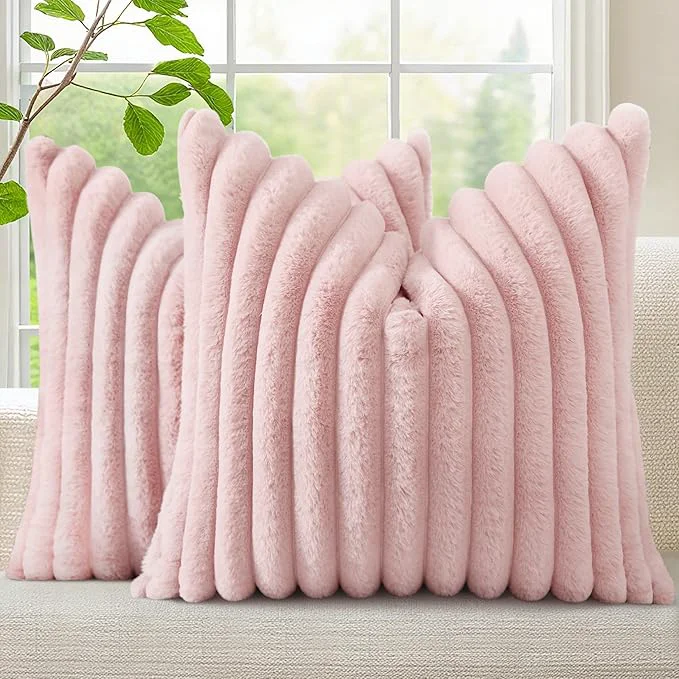 Modern decorUhome Summer Cozy Faux Fur Throw Pillow Covers 22×22 Set of 2 Decorative Optimized