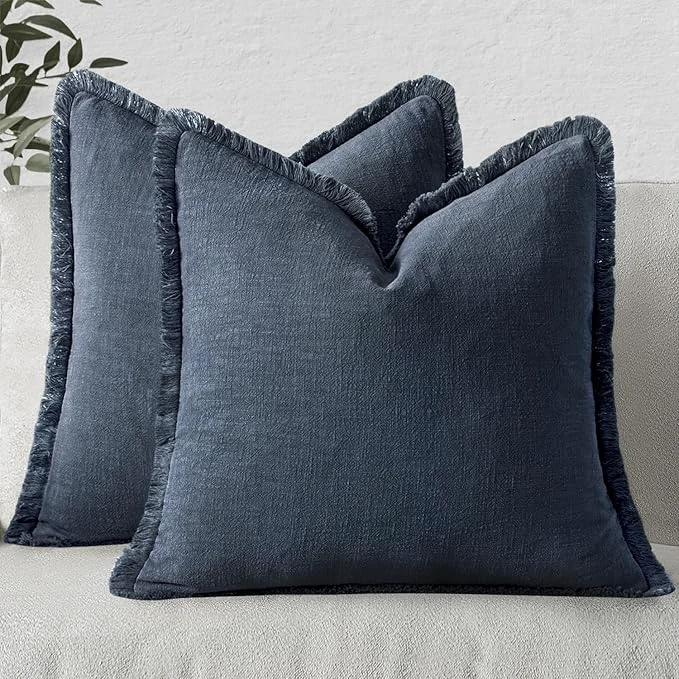 Convenient MIULEE Decorative Throw Pillow Covers Neutral Linen Fringe Throw Pillows Set of User-Friendly