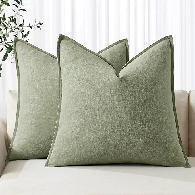 Professional MIULEE Decorative Linen Euro Sham Pillow Covers 26×26 Sage Green Boho Farmhouse Elite