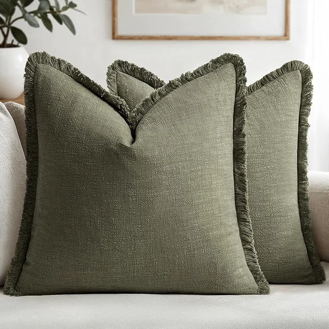Environmentally Friendly MIULEE Decorative Throw Pillow Covers Neutral Linen Fringe Throw Pillows Euro Casual