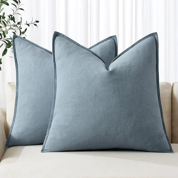 Exceptional MIULEE Decorative Linen Euro Sham Pillow Covers 22×22 Inch Blue Grey Boho Clean