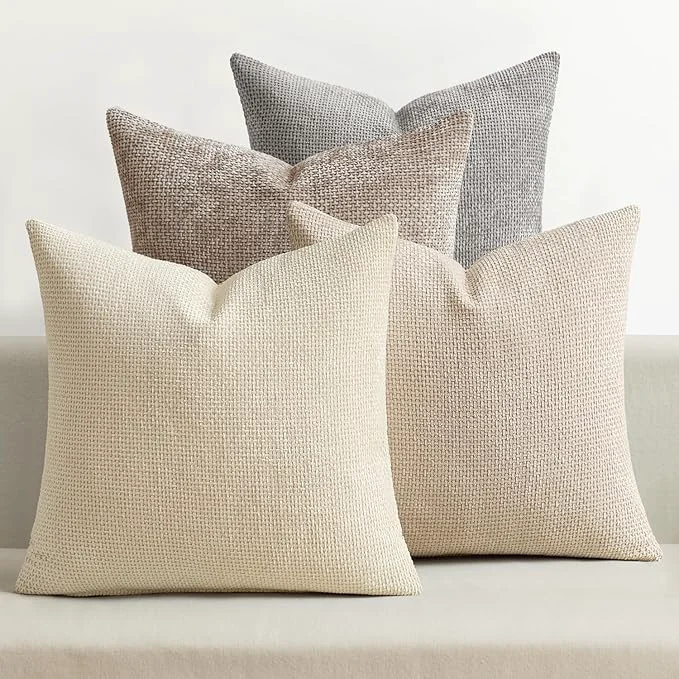 Eco-Friendly MIULEE Pack of 4 Couch Throw Pillow Covers 18×18 Inch Neutral Beige Brown Soft Certified