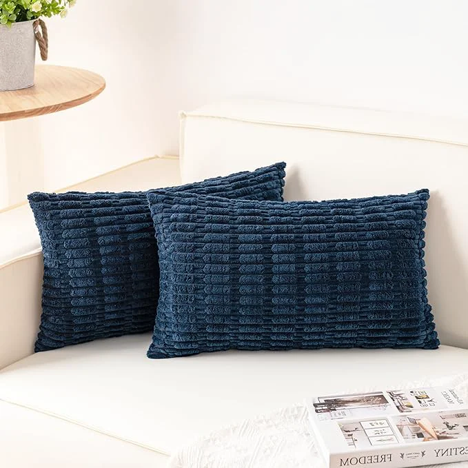 Contemporary Aegero Pack of 2 Corduroy Decorative Throw Pillow Covers 12×20 InchSoft Boho Clean