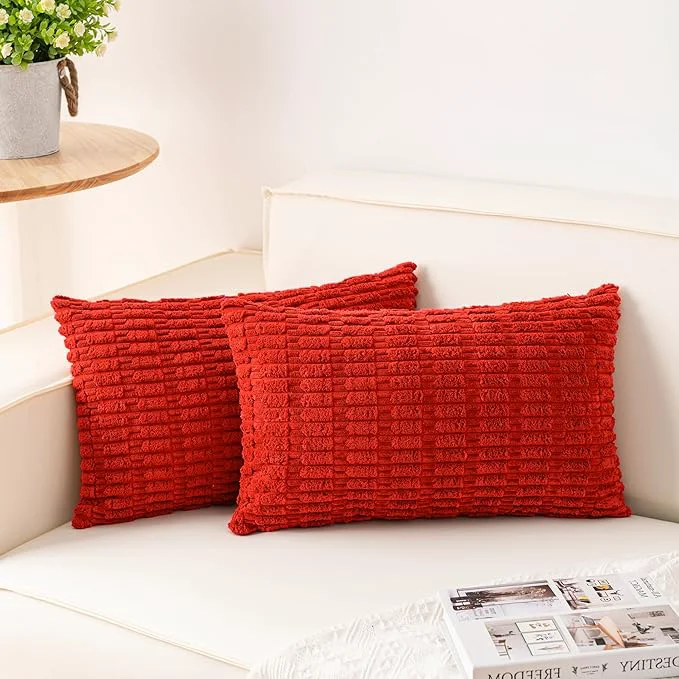 Stylish Aegero Pack of 2 Corduroy Decorative Throw Pillow Covers 12×20 Inch Soft Versatile