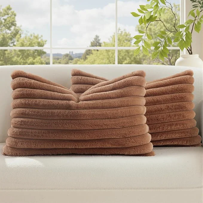 Official decorUhome Cozy Faux Fur Throw Pillow Covers 12×20 Set of 2 Decorative Soft Breathable