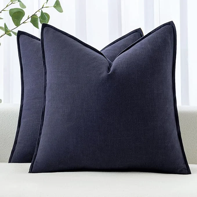 Consistent MIULEE Decorative Linen Pillow Covers 20×20 Inch Navy Boho Farmhouse Neutral Soft