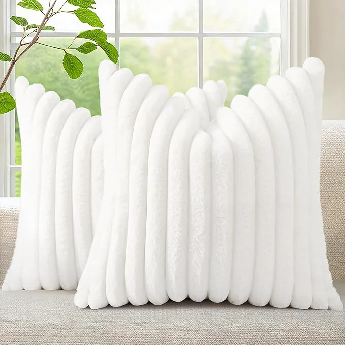 First-Class decorUhome Summer Cozy Faux Fur Throw Pillow Covers 18×18 Set of 2 Decorative Secure