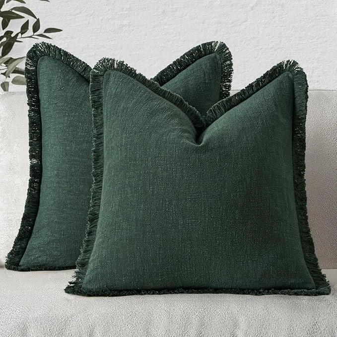 Excellent MIULEE Decorative Throw Pillow Covers Neutral Linen Fringe Throw Pillows Set of Premium Material