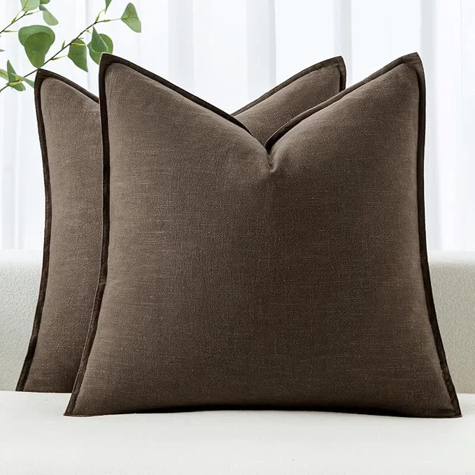 Professional MIULEE Decorative Linen Euro Sham Pillow Covers 26×26 Dark Coffee Chocolate Exclusive