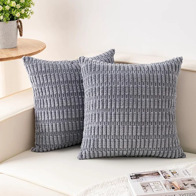 Traditional Aegero Pack of 2 Corduroy Decorative Throw Pillow Covers 22×22 Inch Soft Refined