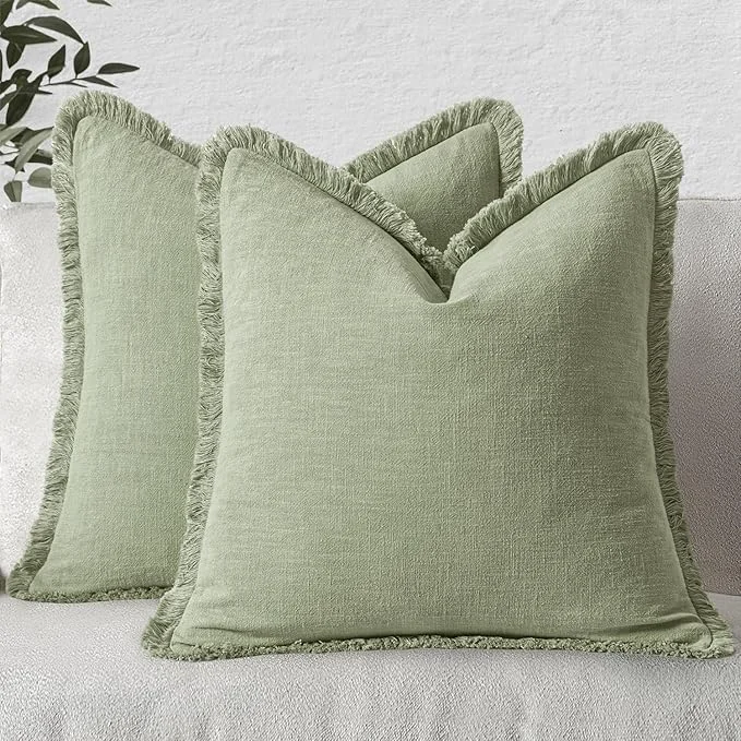User-Friendly MIULEE Decorative Throw Pillow Covers Neutral Linen Fringe Throw Pillows Euro Green