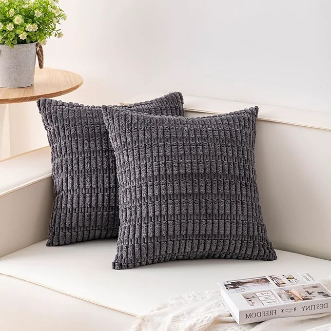 Breathable Aegero Pack of 2 Corduroy Decorative Throw Pillow Covers 22×22 Inch Soft Fine