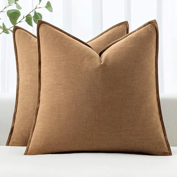 High-End MIULEE Decorative Linen Pillow Covers 18×18 Inch Brown Boho Farmhouse Secure