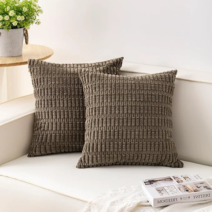 Casual Aegero Pack of 2 Corduroy Decorative Throw Pillow Covers 16×16 Inch Soft Contemporary