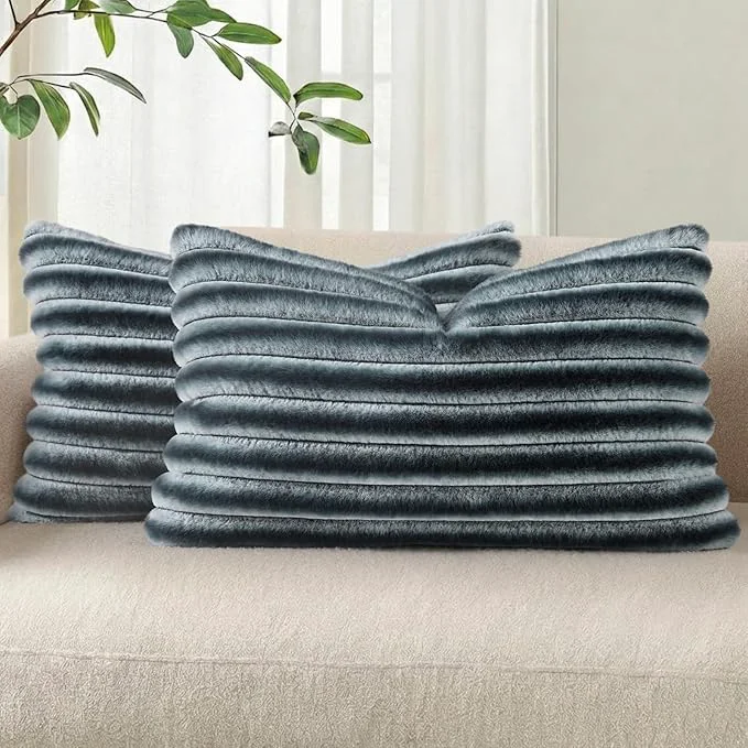 Top-Quality Pallene Faux Fur Plush Lumbar Throw Pillow Covers 12×20 Set of 2 Luxury Soft Exclusive
