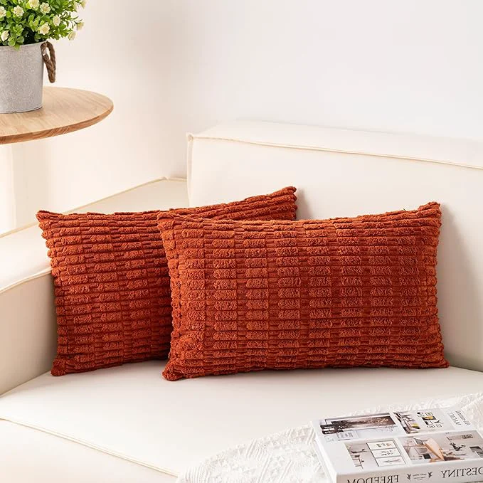 Fast Aegero Pack of 2 Corduroy Decorative Throw Pillow Covers 12×20 InchSoft Boho Premium Material