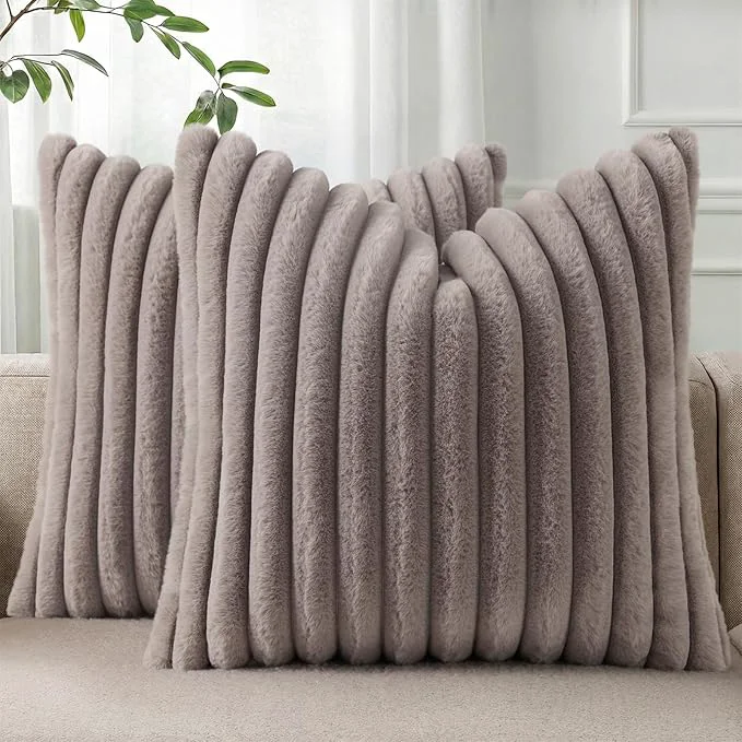 Convenient Pallene Faux Fur Plush Throw Pillow Covers 24×24 Set of 2 Luxury Soft Fluffy Premium Material