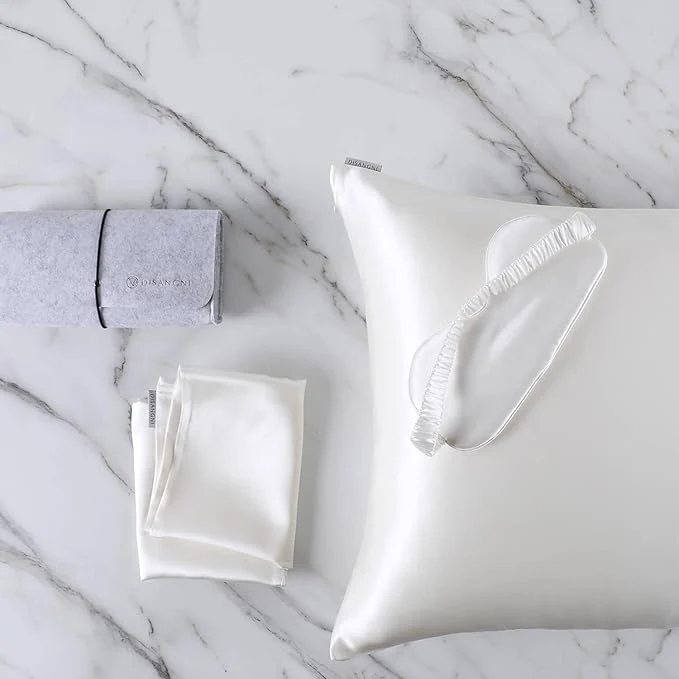 Minimalist DISANGNI Silk Indulgence Set Premium 22 Momme Mulberry Silk Pillowcase Eye Reusable